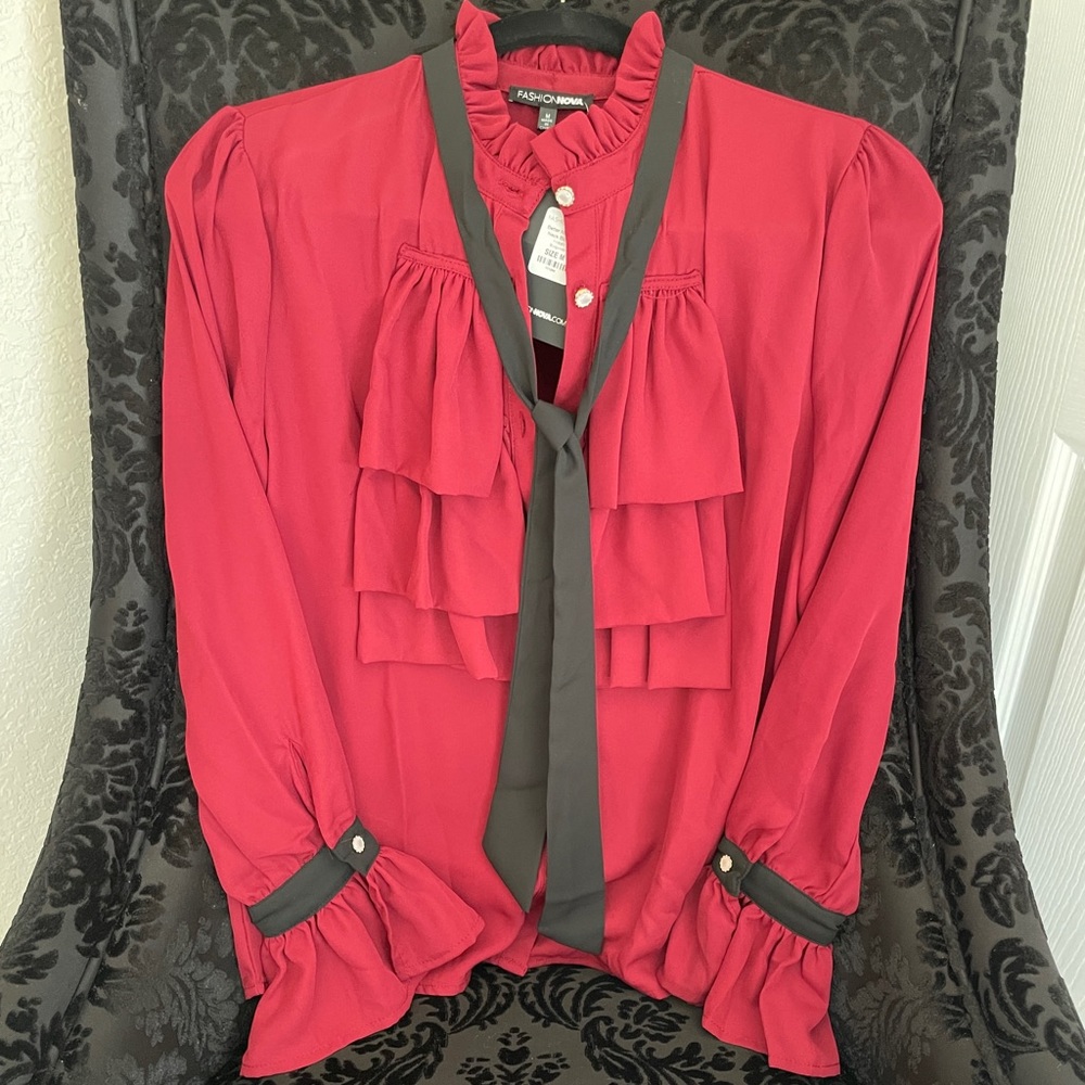 Burgundy blouse with ruffles